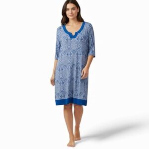 Liz Claiborne Women's Blue & White Paisley Print V-Neck Midi Dress Size XL